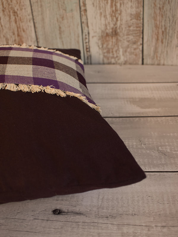 Brown and Purple Checks Combination Cushion Cover