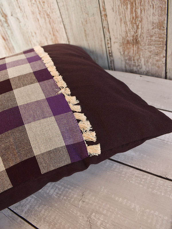 Brown and Purple Checks Combination Cushion Cover