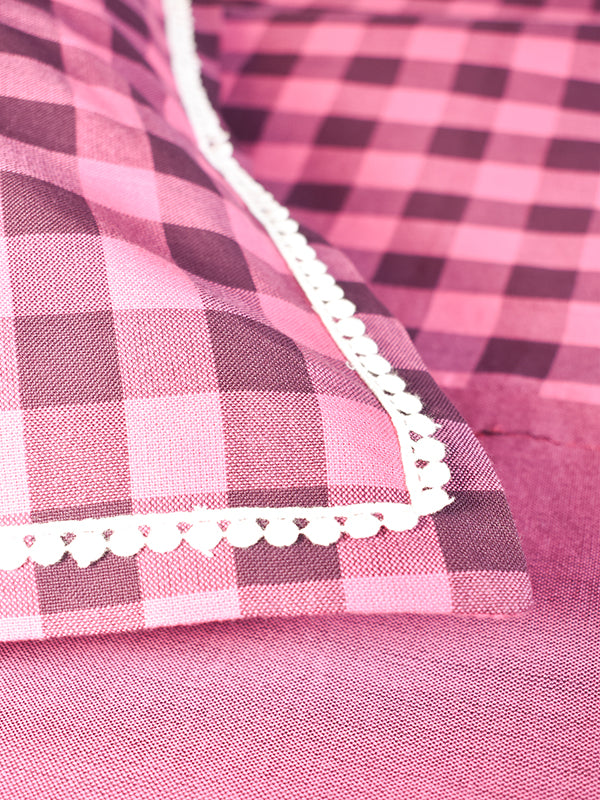 Pink and Brown Checks Bedsheet Set