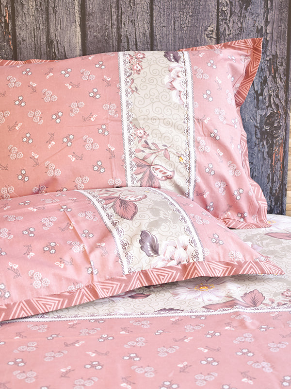 Gray and Pink Floral Bedsheet Set