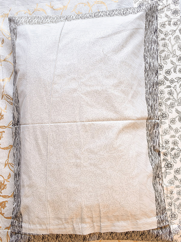 Gold Print Bedsheet in Powder Blue Color