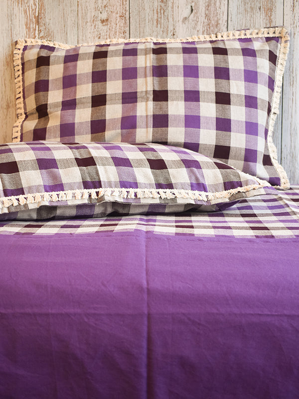 Violet and Brown Checks Bedsheet Set