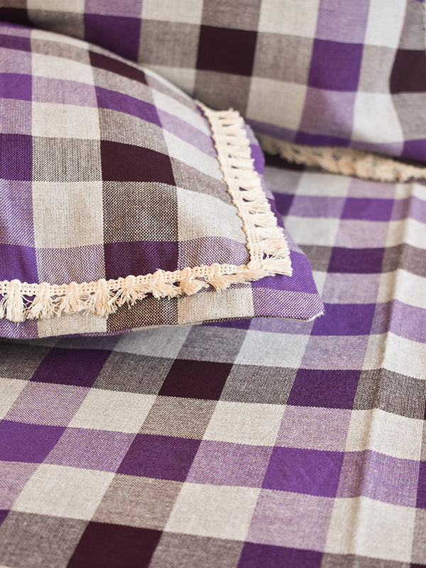 Violet and Brown Checks Bedsheet Set