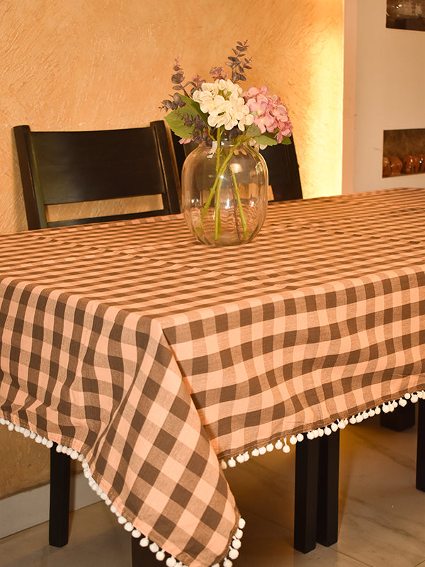 Brown and Orange Checks Table Cloth for 6 Seater