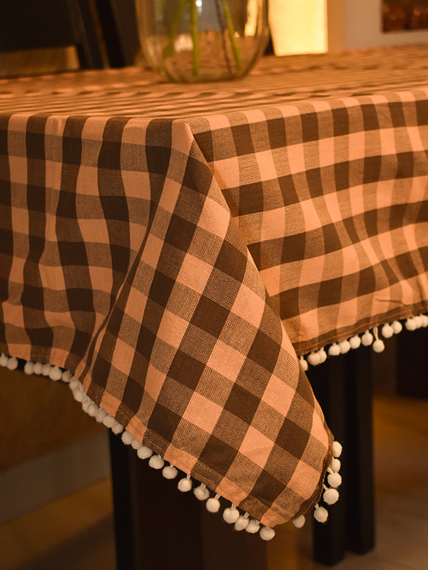 Brown and Orange Checks Table Cloth for 6 Seater