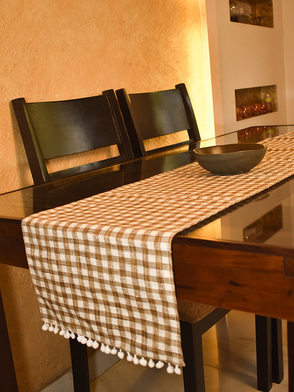 White and Brown Checks Rectangular Table Runner